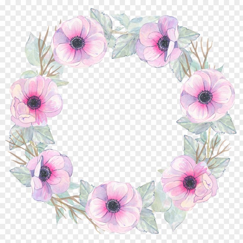 Gerbera Plant Watercolor Wreath Background PNG