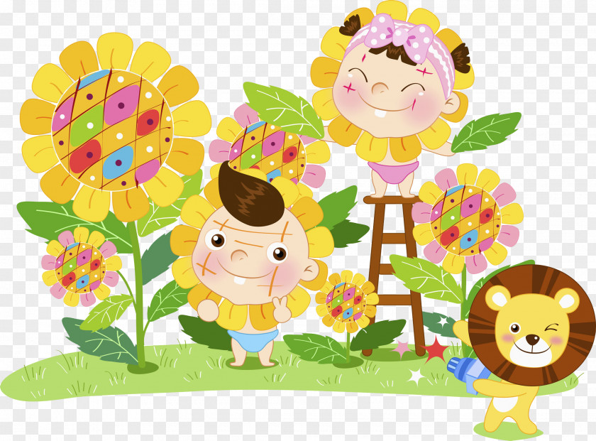 Sunflower Child Common Floral Design Pediatrics Illustration PNG