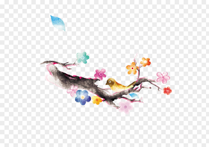 Birds And Flowers Flower Watercolor Painting Illustration PNG
