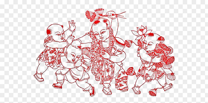 Five Holding Lotus Doll Drawing Photography New Year Picture Illustration PNG
