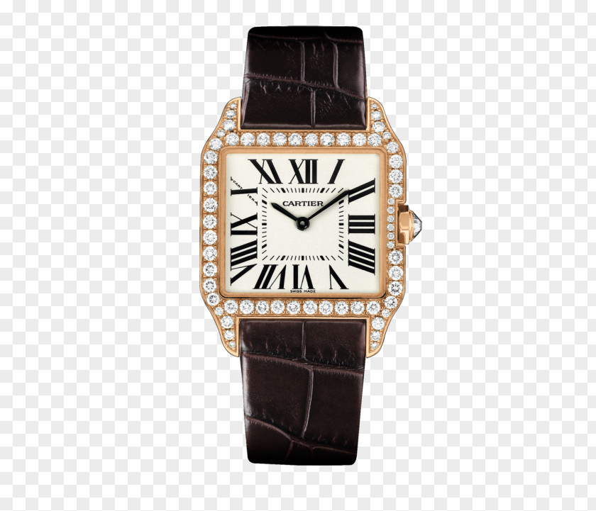 Cartier Watch Gold Coffee Color Mechanical Watches Female Form Santos Silver Jewellery PNG
