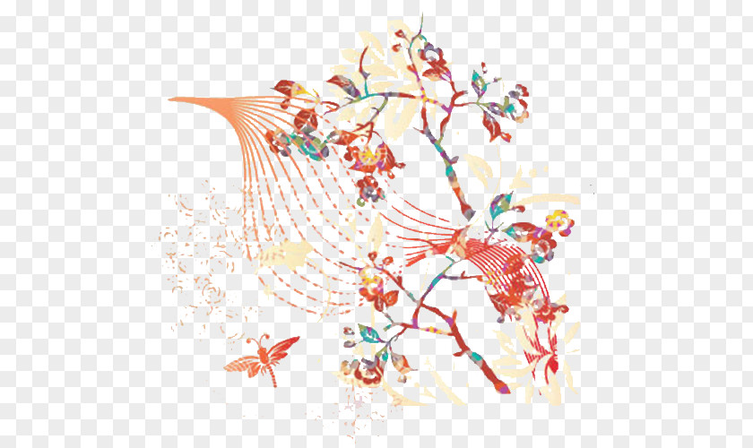 Abstract Flowers And Birds Euclidean Vector Line Four-vector PNG