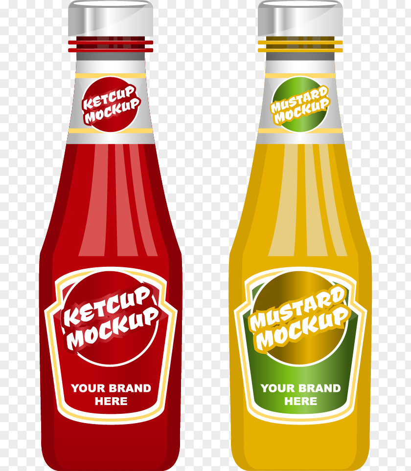 Vector Painted Ketchup And Mustard Oil Bottle Mockup PNG