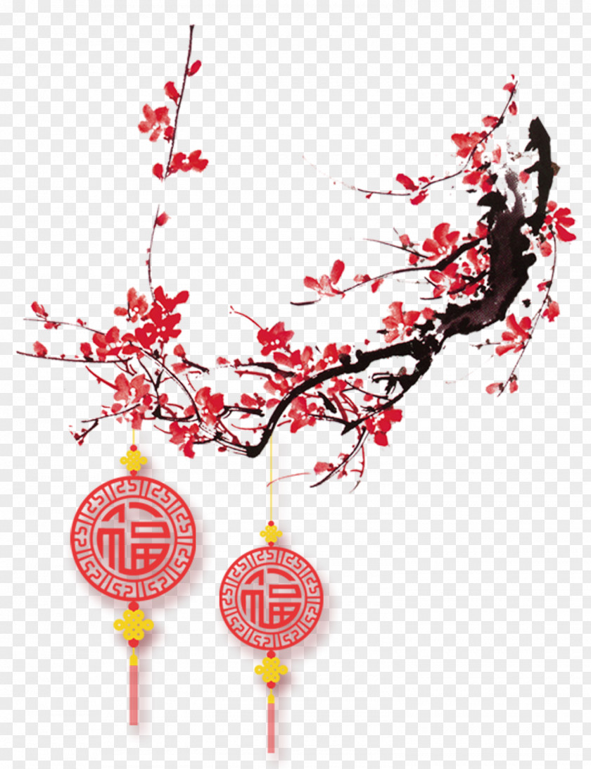 Plum Paper-cut Lanterns Blossom Chinese New Year PNG