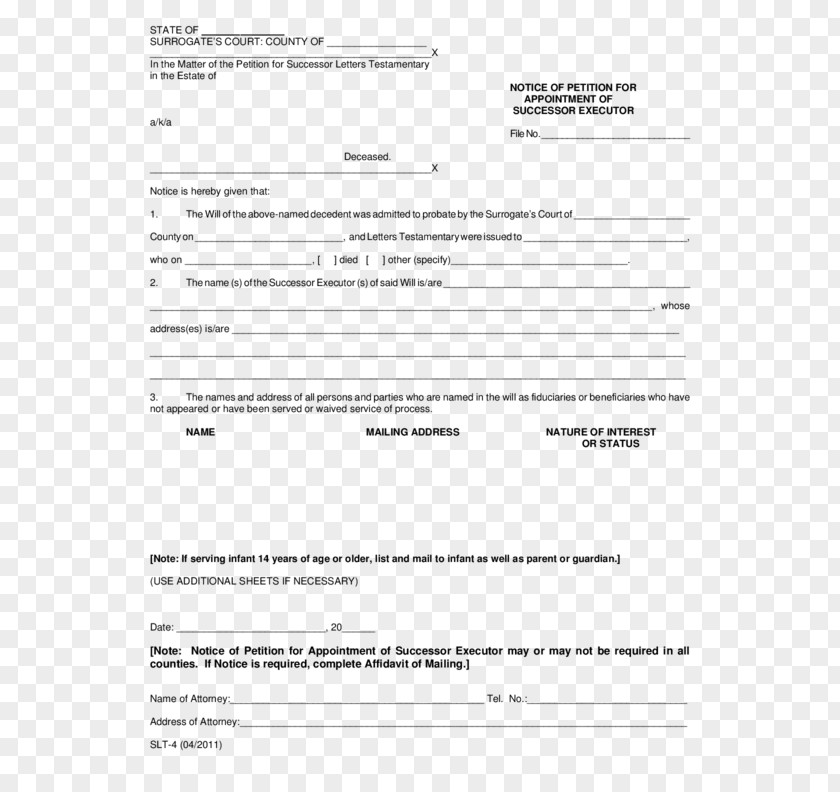 European Pattern Letter Of Appointment Executor Estate Form Template PNG