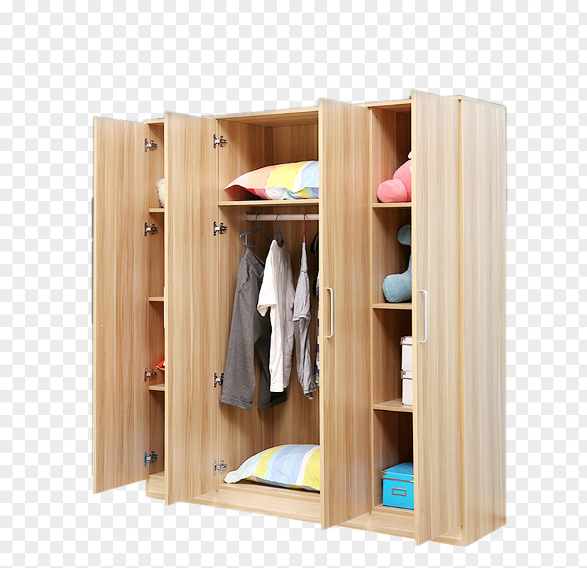 Solid Wood Wardrobe Four Garderob Door Closet PNG