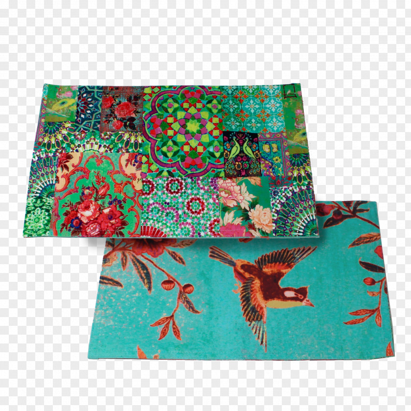 Patchwork Place Mats Textile Canvas Turquoise PNG