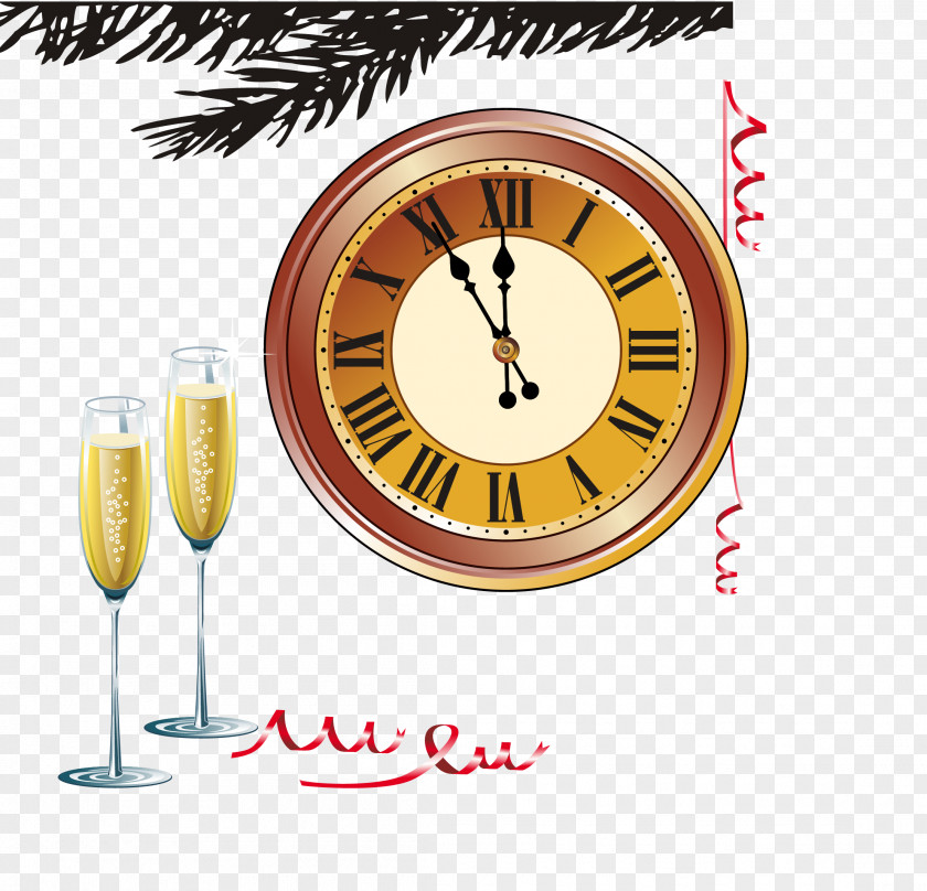 Champagne And Clock Vector Clip Art PNG