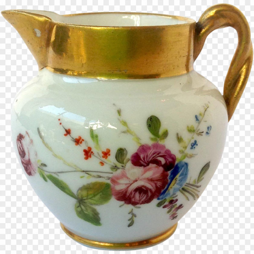 Hand Painted Bouquets Jug Vase Saucer Pitcher Porcelain PNG