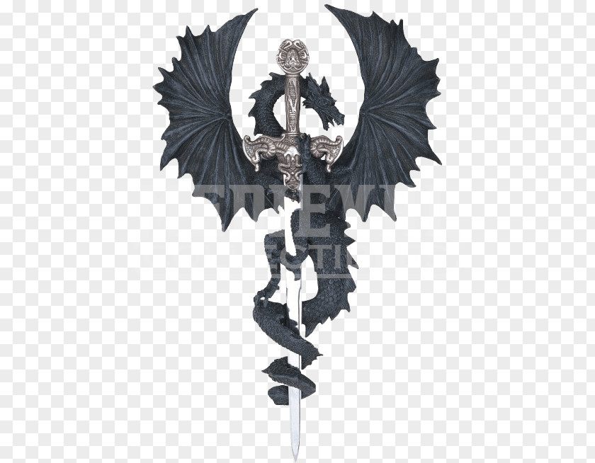 Dragon Statue Fantasy Figurine Sword PNG