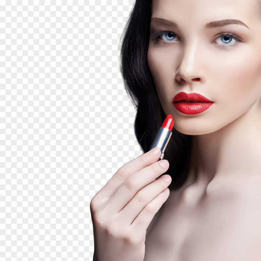 Chin Nose Lip Face Skin Lipstick Red PNG