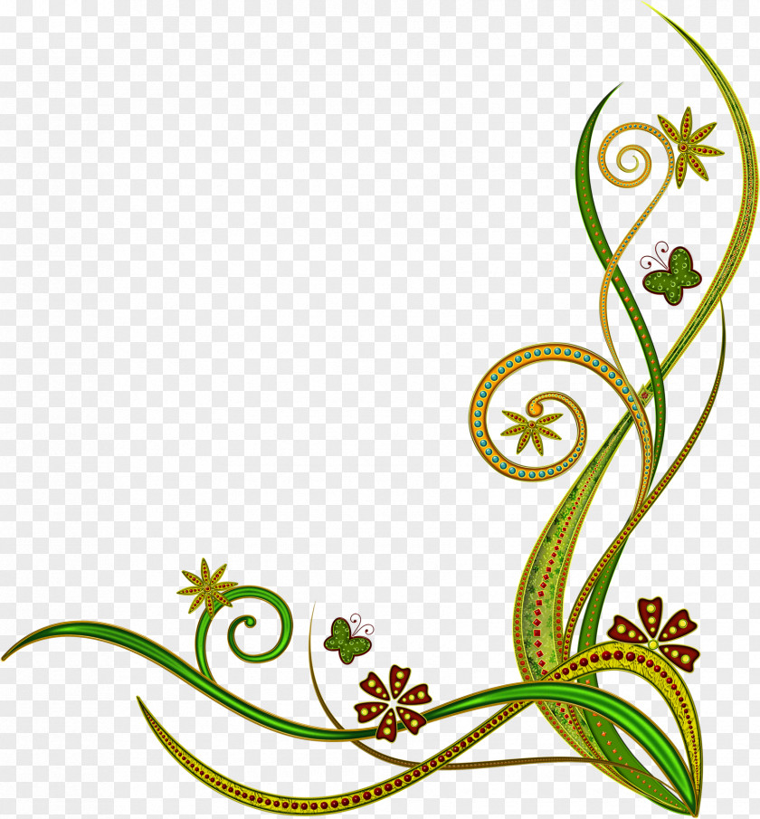 Green Floral Curb Paper Clip Art PNG