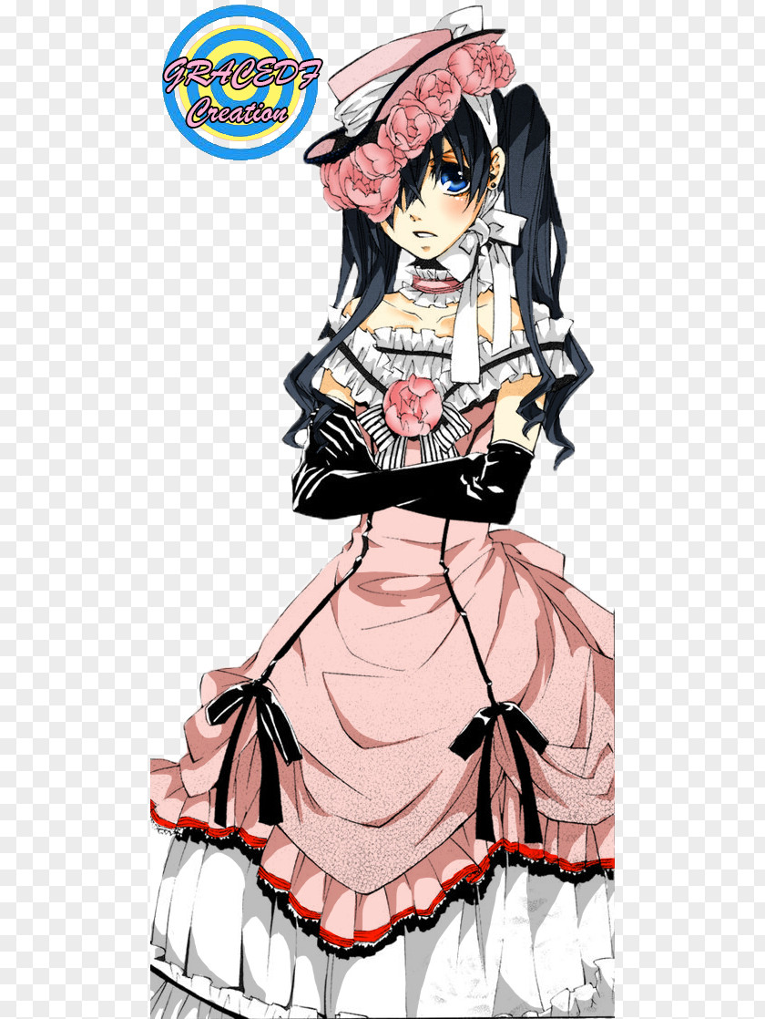 Full Dress Ciel Phantomhive Black Butler Female Character Line Art PNG