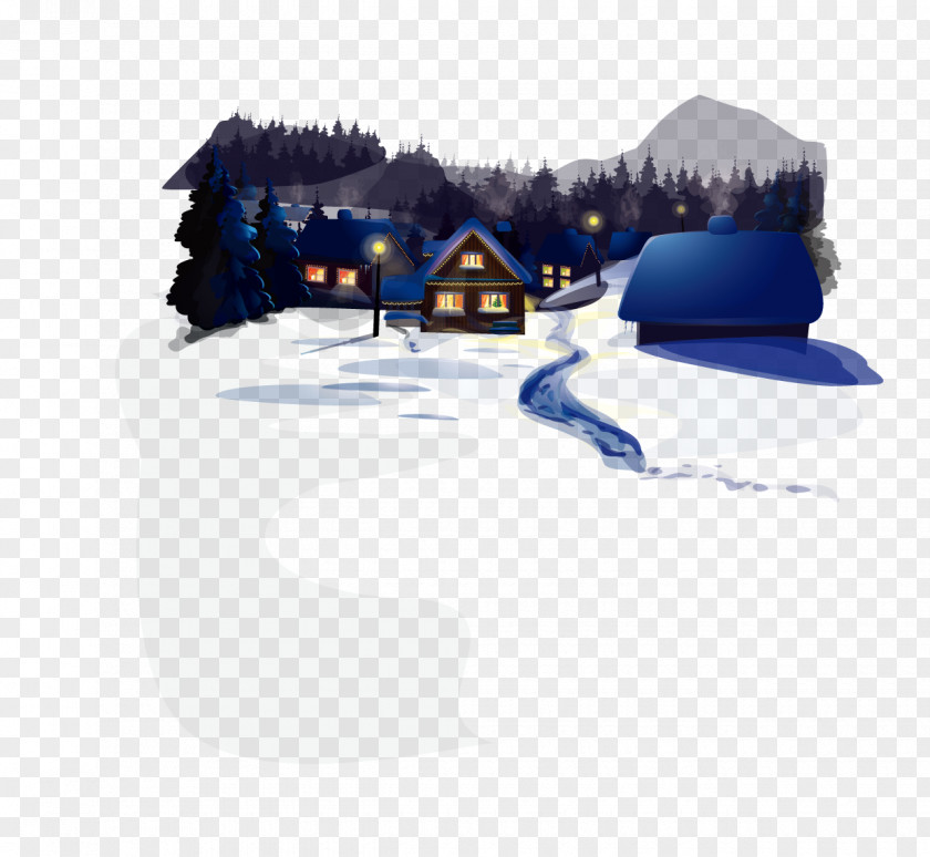 Small European Winter Night Illustration PNG