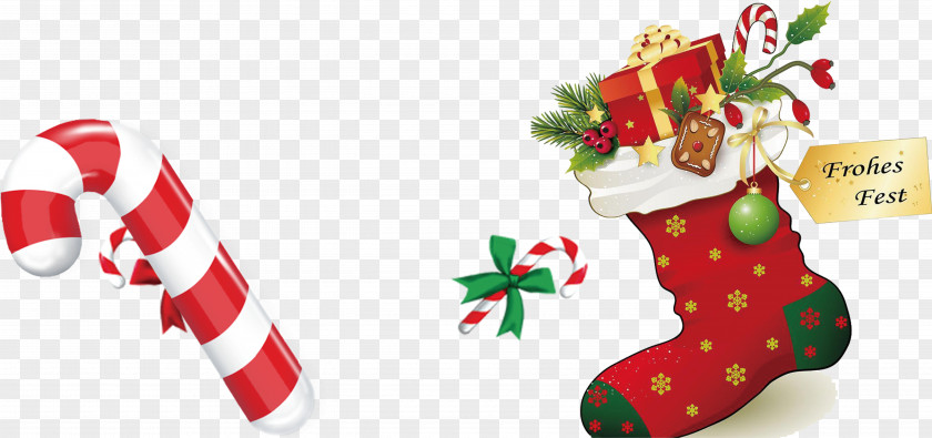 Christmas Gift Red Socks Stick Sugar Pattern Santa Claus Decoration Stocking Clip Art PNG