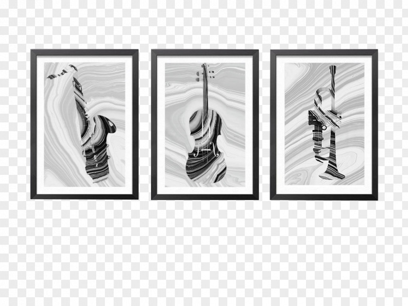 Guitar Mural Black And White Painting Graphic Design PNG