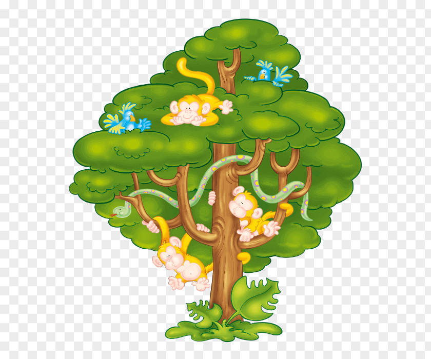 The Little Monkey Scatters Flowers Tree Sticker Wall Decal Tropics PNG