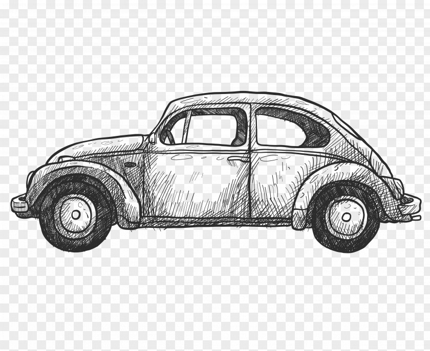 Retro Beetle Car Wireframe Picture PNG