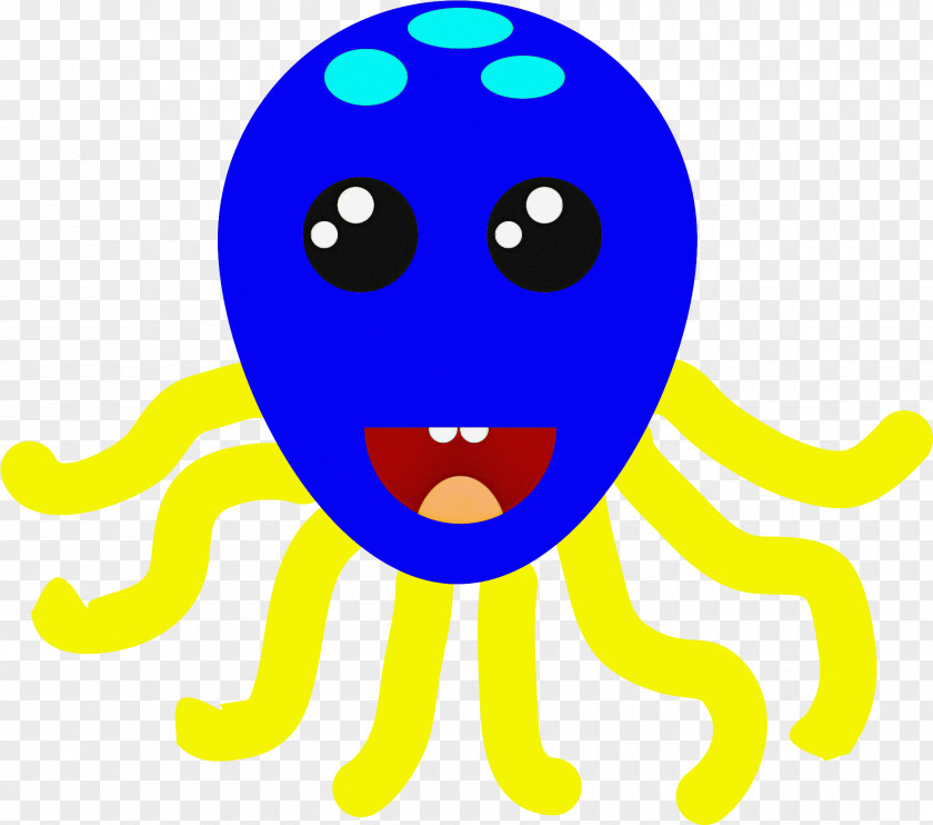 Electric Blue Happy Octopus Cartoon PNG