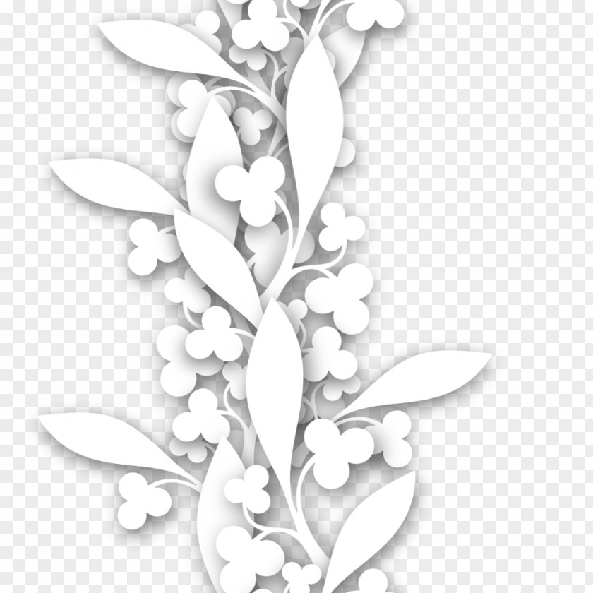 Leaf Twig White Floral Design Pattern PNG