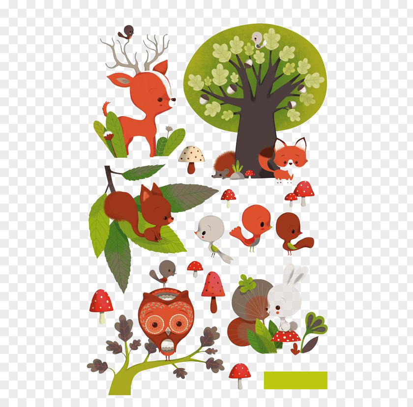 Cartoon Forest Animals Drawing Illustration PNG