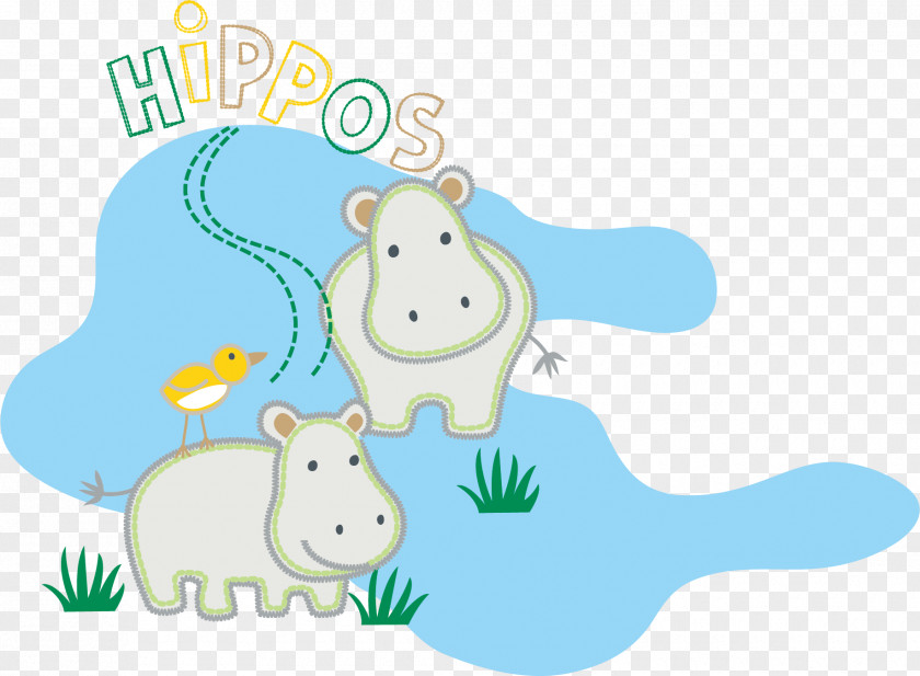 Vector Cute Blue Hippo Poster Hippopotamus Illustration PNG