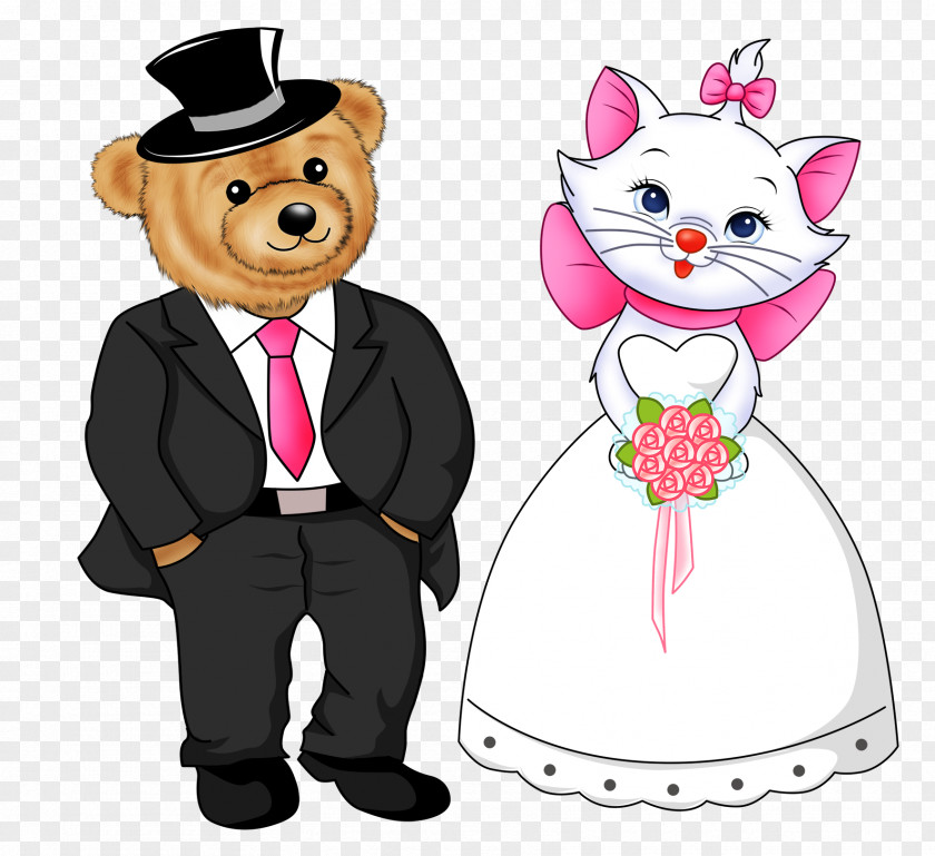 Bear And Cat Wedding Photography Contemporary Western Dress Cartoon Poster PNG