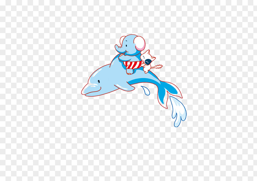 Dolphin And Elephant Cartoon Illustration PNG