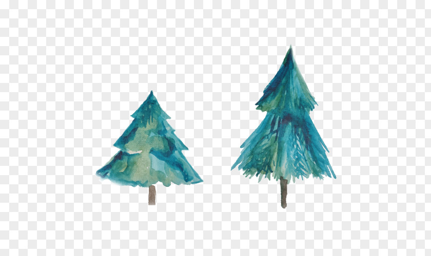 Two Christmas Tree Watercolor Painting PNG