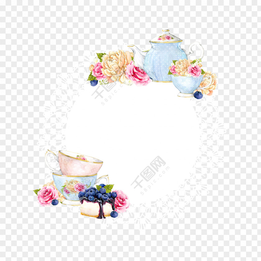 Afternoon Cartoon Tea Party Teacup Watercolor Painting PNG
