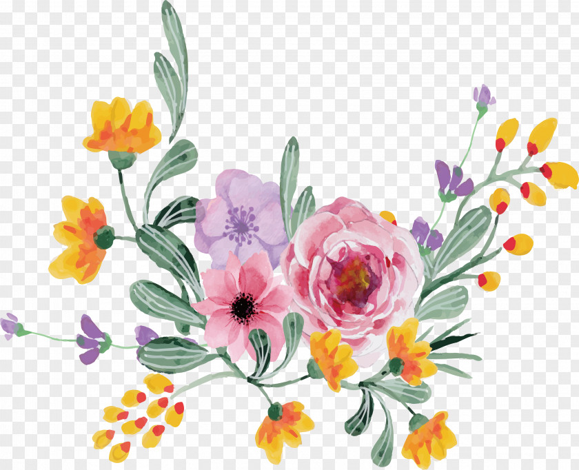Romantic Hand-painted Watercolor Bouquet Floral Design Rosa Multiflora Flower PNG