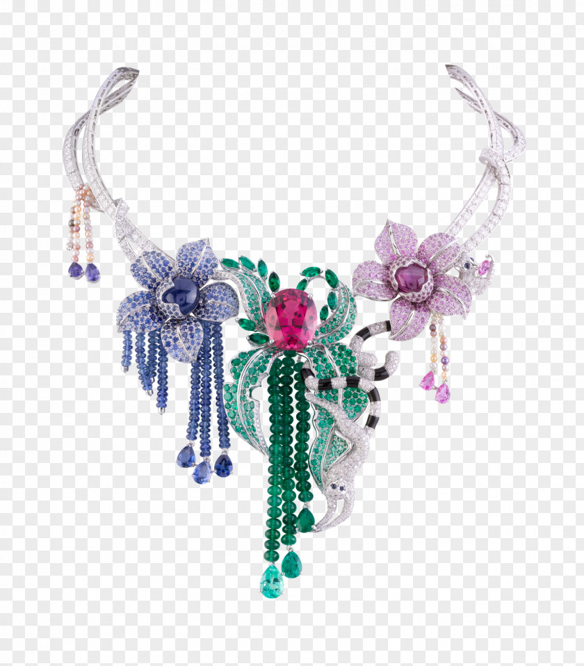 NECKLACE Van Cleef & Arpels Jewellery Necklace Sapphire Emerald PNG