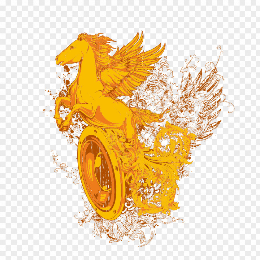 Retro Pattern Pegasus Illustration PNG