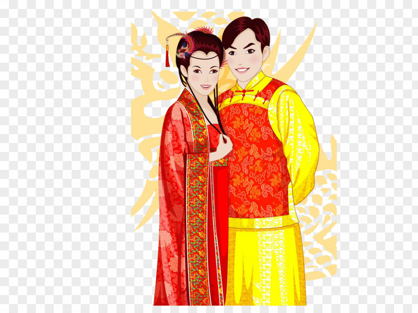 Hand-painted Vintage Wedding Chinese Marriage Bridegroom PNG