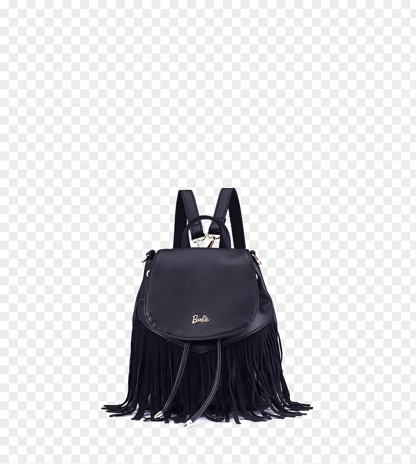 Barbie Short Black Fringed Bag Handbag Backpack Leather Messenger PNG
