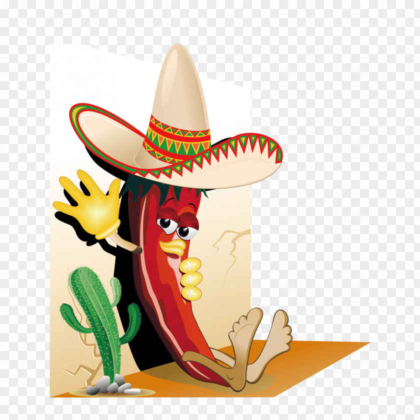 Vector Wearing A Hat Of Chili Bell Pepper Con Carne Mexican Cuisine Guacamole PNG
