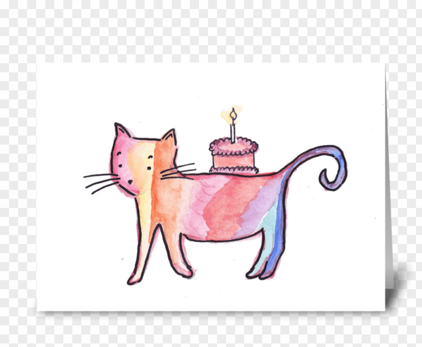 Birthday Greeting Card Whiskers Cat Design Illustration Pink M PNG