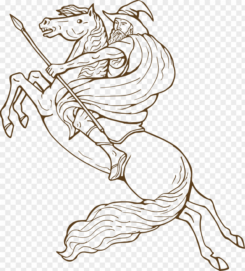 Knight Line Drawing Vector Horse Odin Equestrianism Illustration PNG