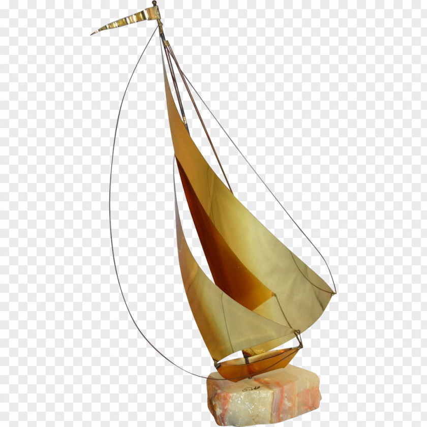 VINTAGE LINE Sailboat Sailing Ship Sculpture Brass PNG