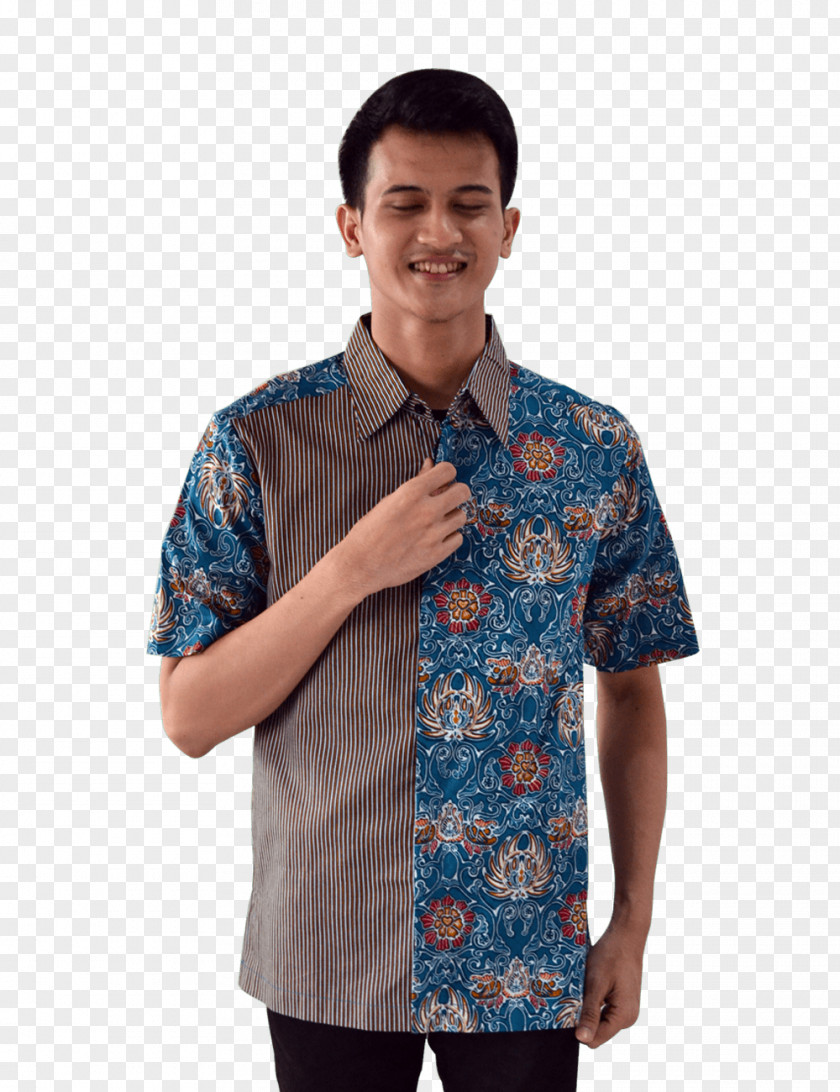 Kawung T-shirt Sleeve Blue Batik PNG