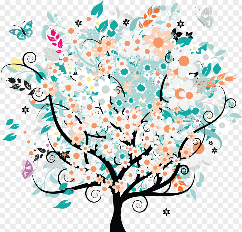 Orange Tree Branch Wall Decal Mural PNG