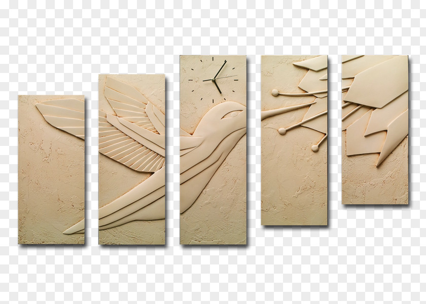 Clock Relief Triptych Painting Gypsum PNG