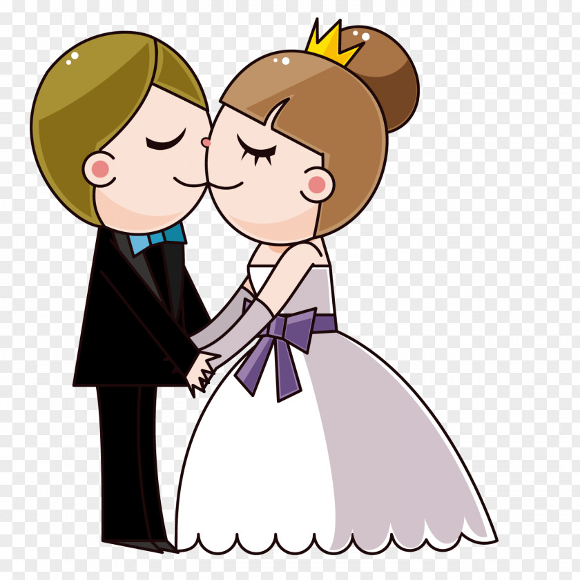 Kiss The Bride And Groom Wedding Invitation Cartoon PNG