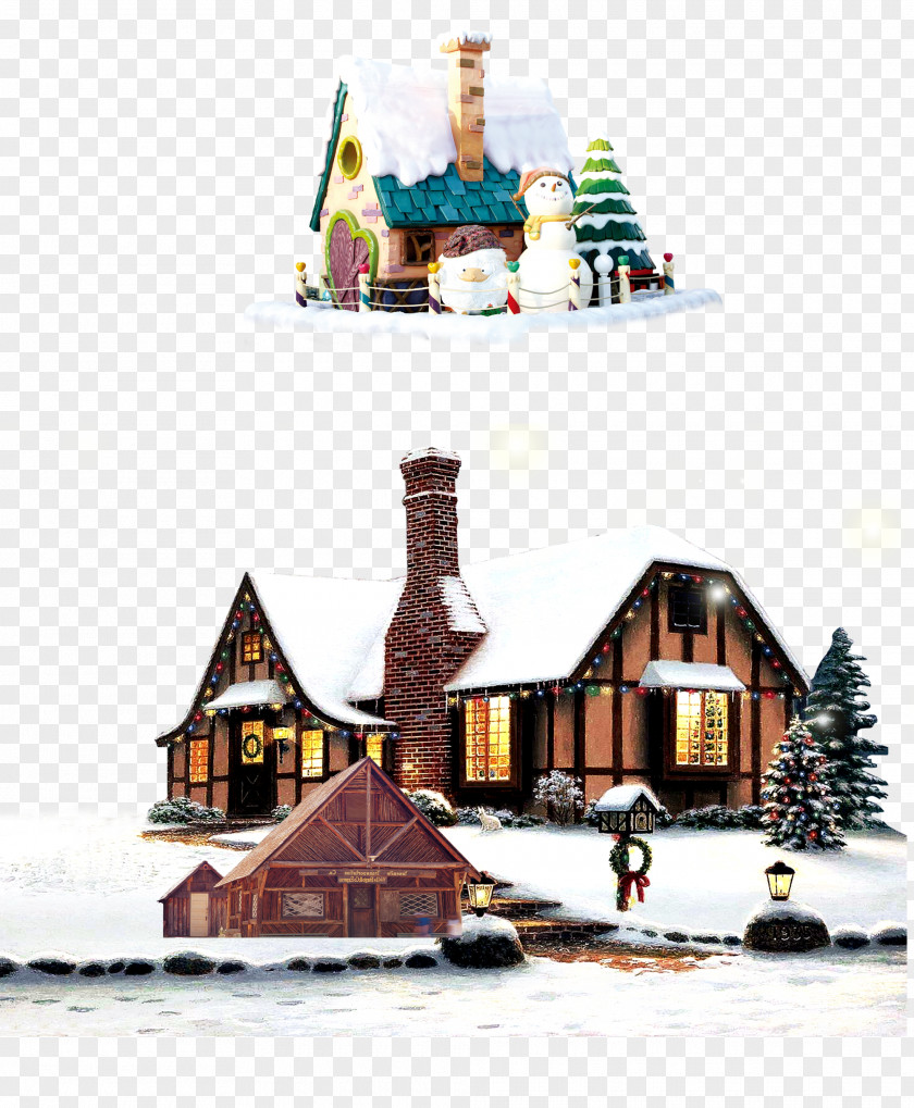 Santa's House Christmas Snowman Wallpaper PNG