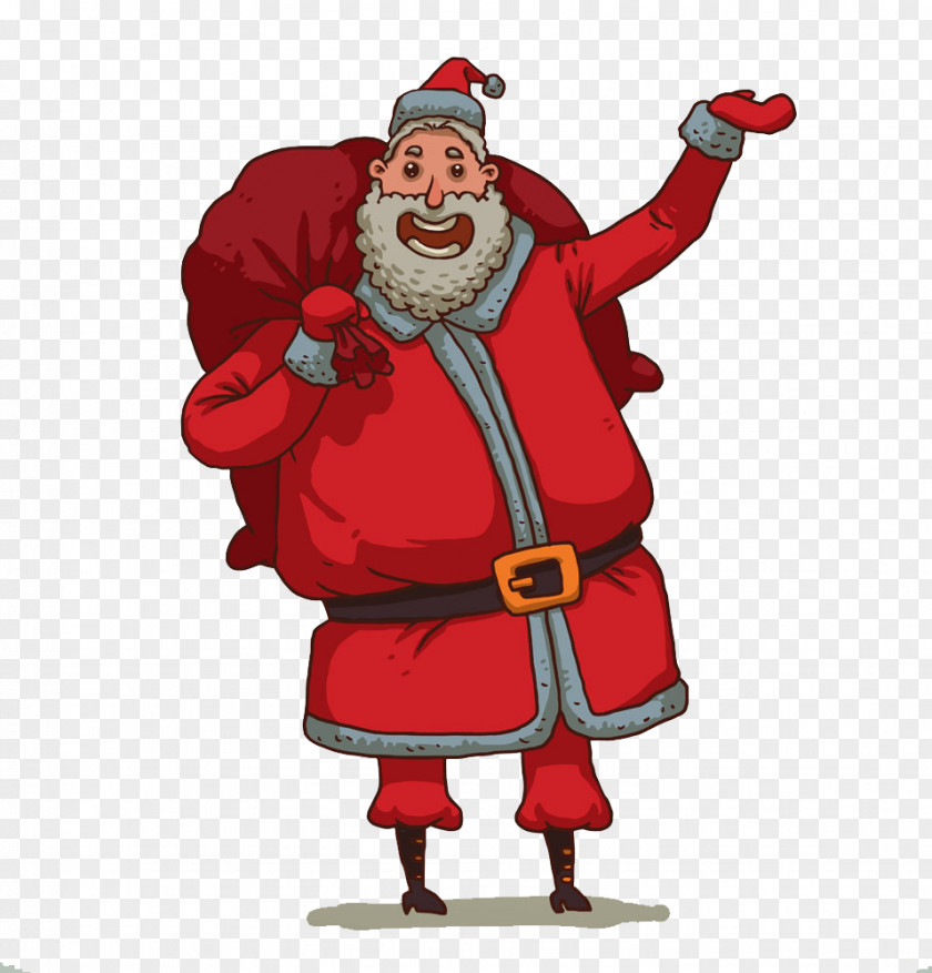 Santa Claus Carrying A Large Bag Gift Illustration PNG