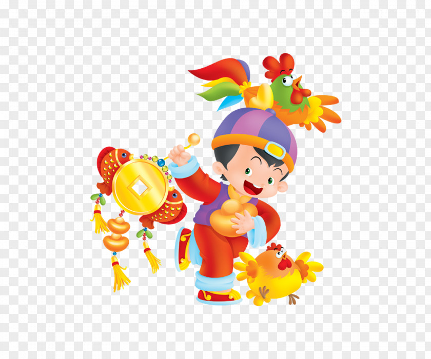 Chinese New Year Of The Rooster Child Downtown Bainian Cartoon PNG