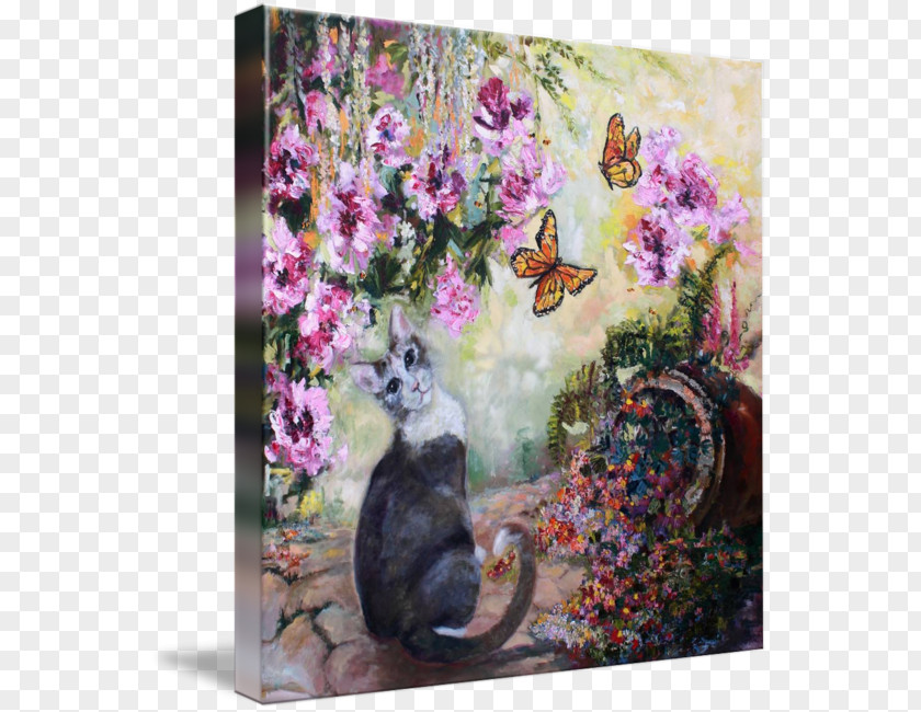 Watercolor Butterfly Painting Canvas Print Cottage Garden Acrylic Paint Art PNG