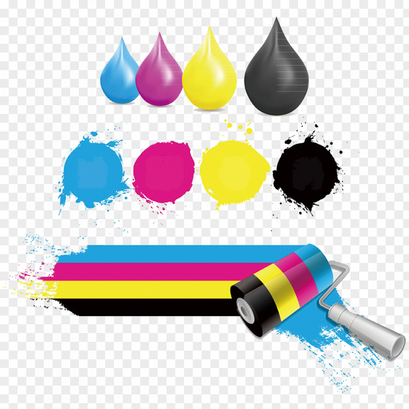 Color Inkjet Droplets Paper Drop CMYK Model PNG