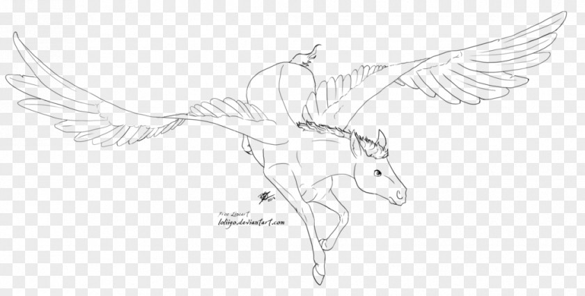 Line Art Drawing Cartoon Winged Unicorn Sketch PNG