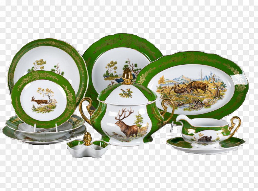 Plate Porcelain Service De Table Tableware Green PNG